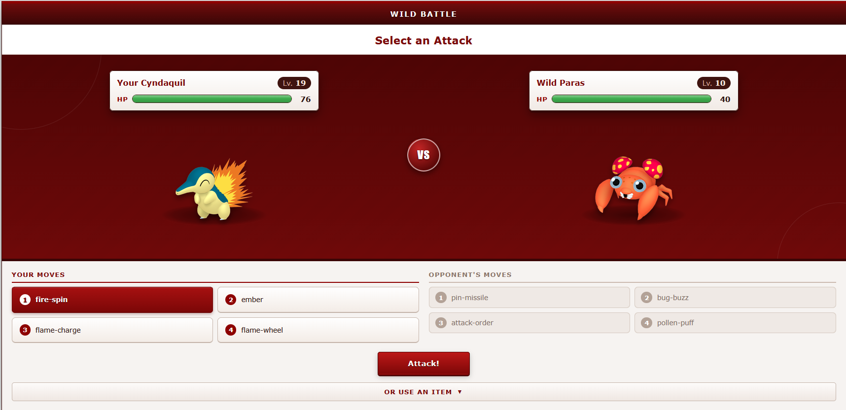 Pokémon battle interface