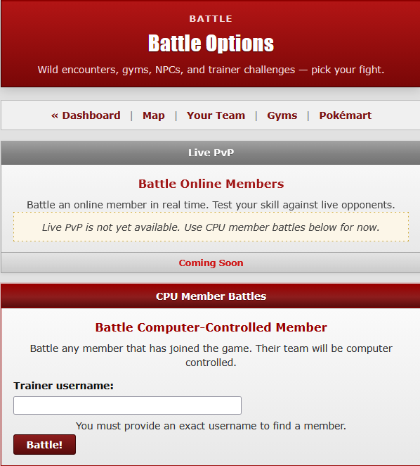 Player battle challenge screen