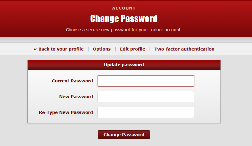 Change Password page