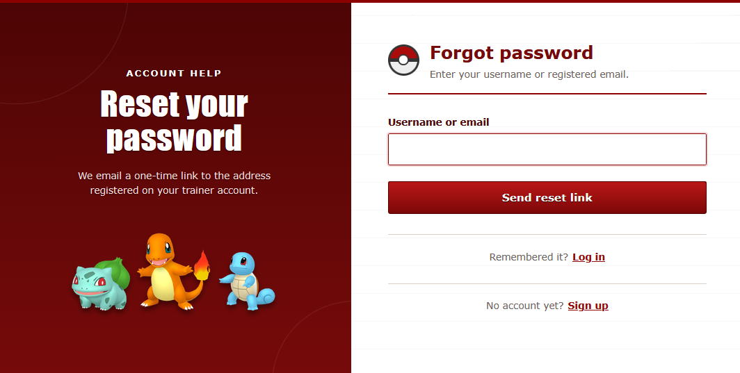 Forgot Password page